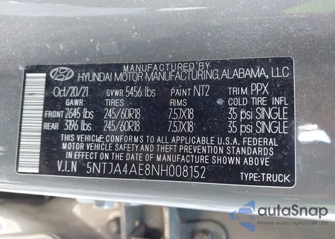 2022 Hyundai Santa Cruz Se from USA, damaged, VIN 5NTJA4AE8NH008152